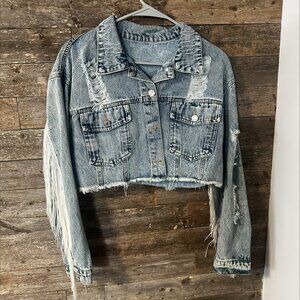 Medium Fringe Cropped Jean Jacket